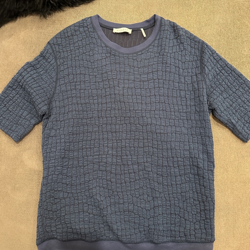 Sandro Textured Short Sleeve Knit Shirt Size 3/M/L Blue